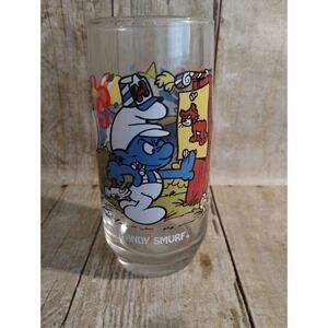 Vtg Smurf Glass (1983) Handy Smurf Tumbler Peyo Wallace Berrie & Co. 6 Inch